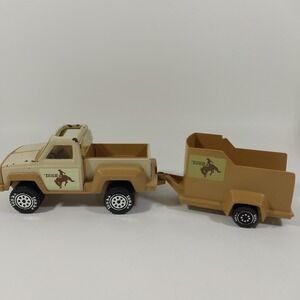 Vintage 1979 Tonka Buckin' Bronco Pick-Up Truck w/ Horse Trailer Tan #812562